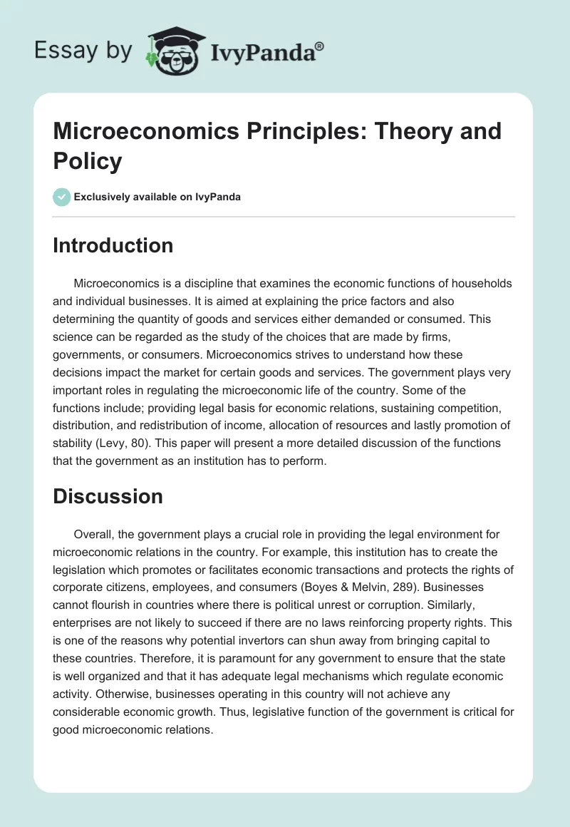 Microeconomics Principles: Theory and Policy. Page 1