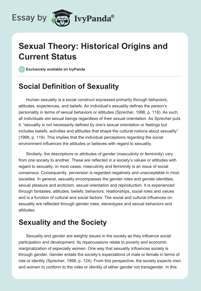 Sexual Theory: Historical Origins and Current Status. Page 1