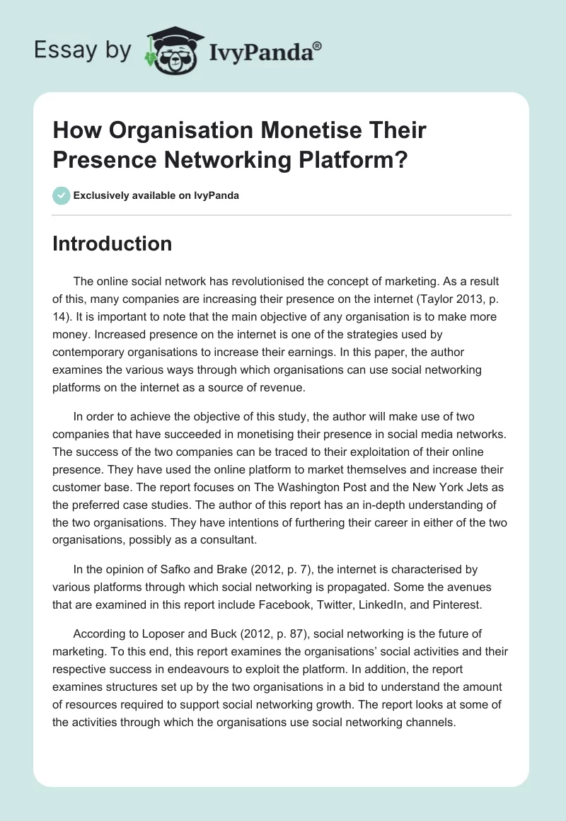 How Organisation Monetise Their Presence Networking Platform?. Page 1