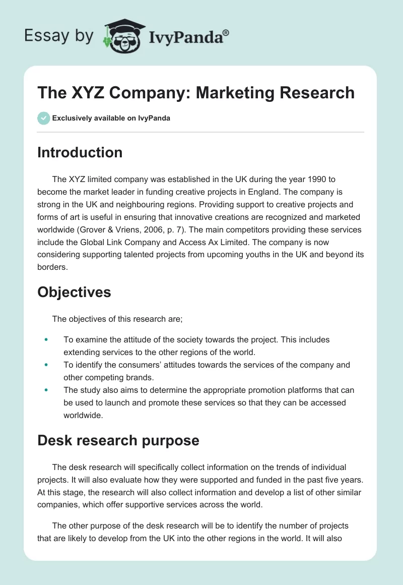 The XYZ Company: Marketing Research. Page 1