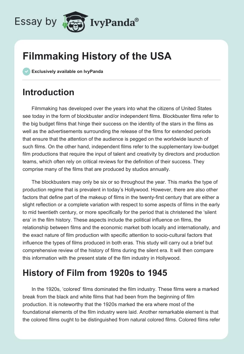 Filmmaking History of the USA. Page 1