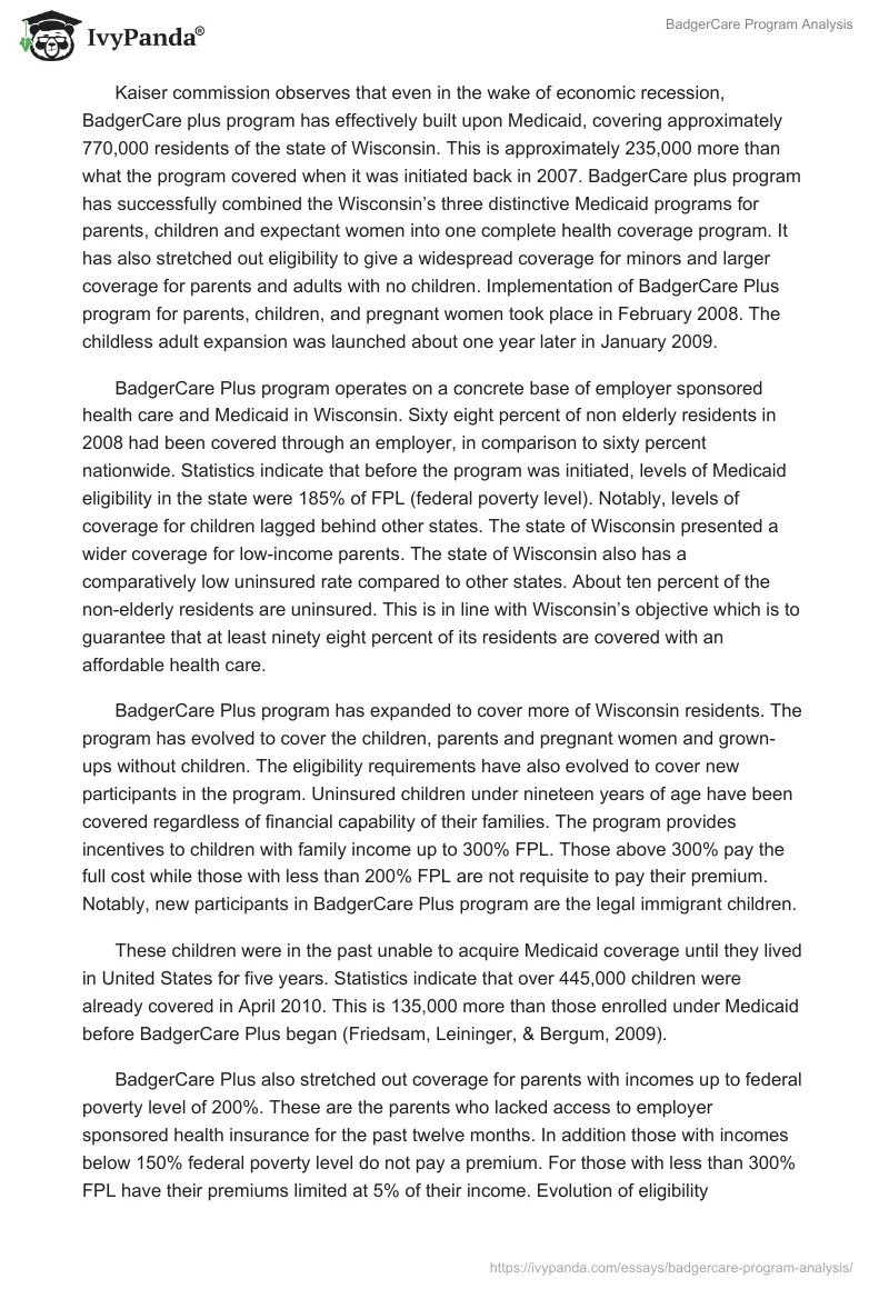 BadgerCare Program Analysis. Page 3