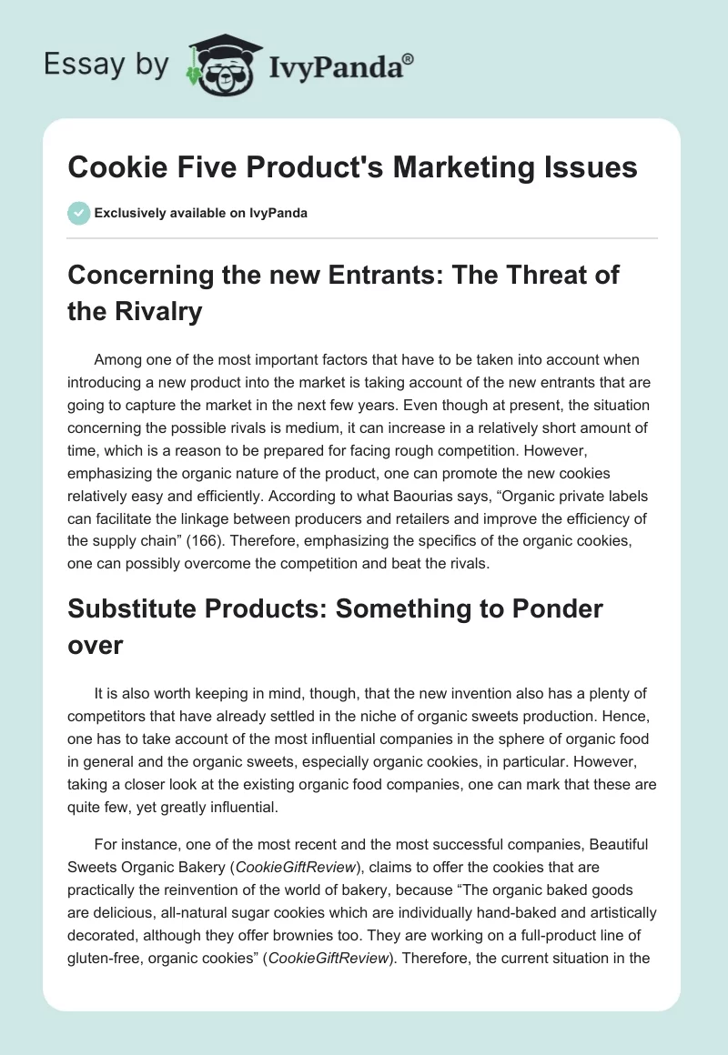 Cookie Five Product's Marketing Issues. Page 1