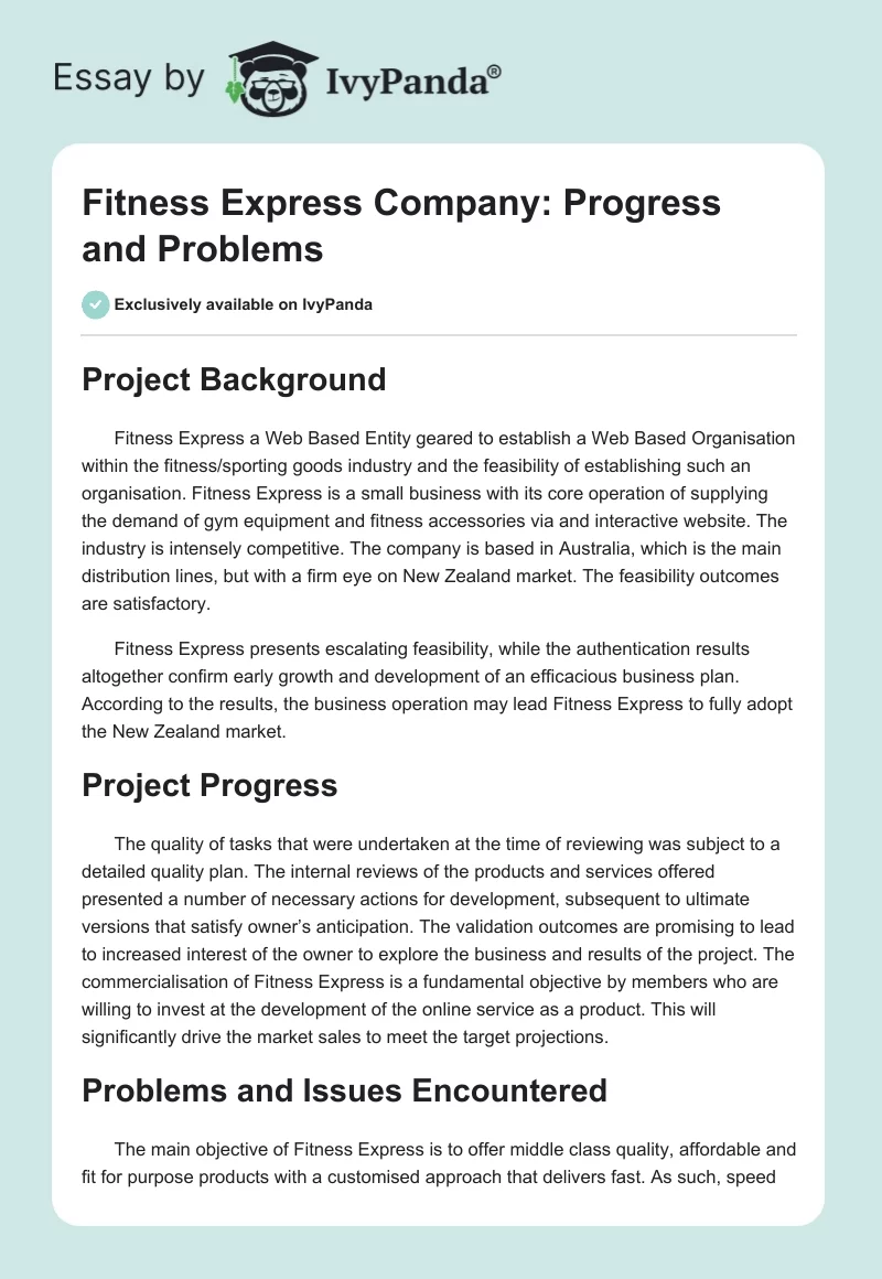 Fitness Express Company: Progress and Problems. Page 1