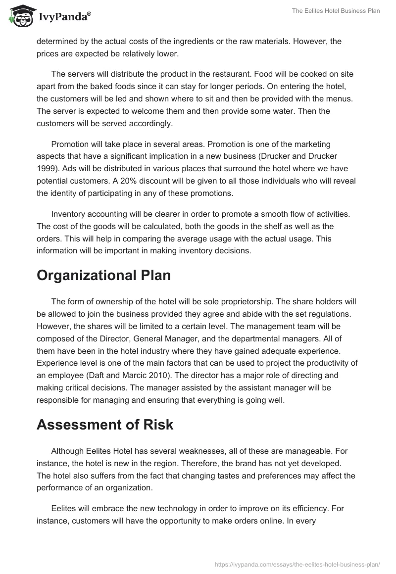 The Eelites Hotel Business Plan. Page 4