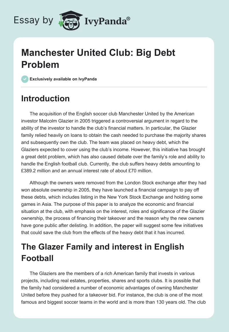 Manchester United Club: Big Debt Problem. Page 1