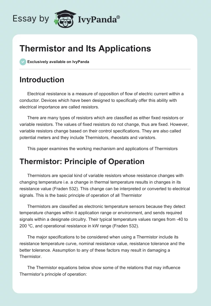 Thermistor and Its Applications. Page 1