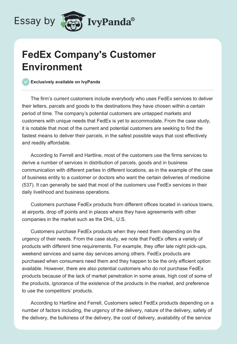FedEx Company's Customer Environment. Page 1