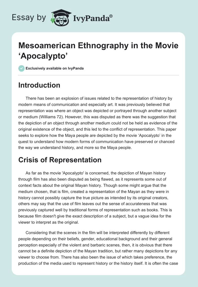 Mesoamerican Ethnography in the Movie ‘Apocalypto’. Page 1
