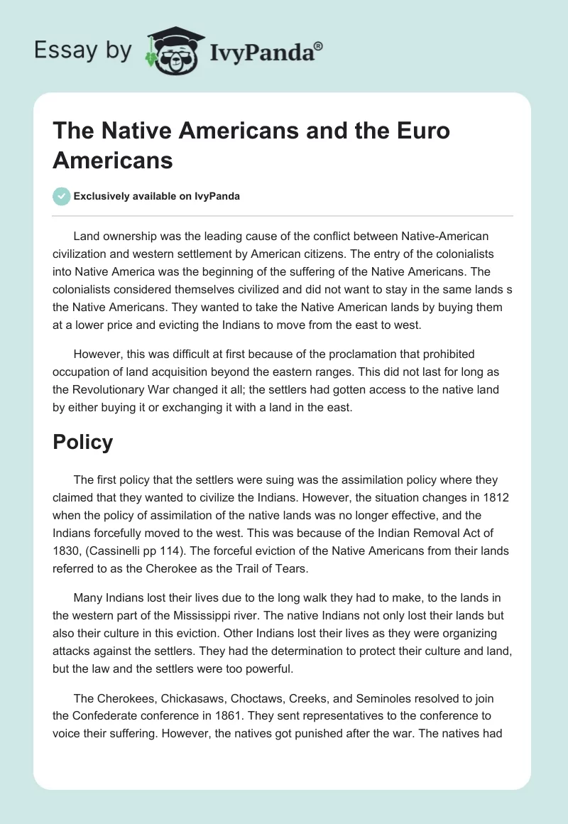 The Native Americans and the Euro Americans. Page 1