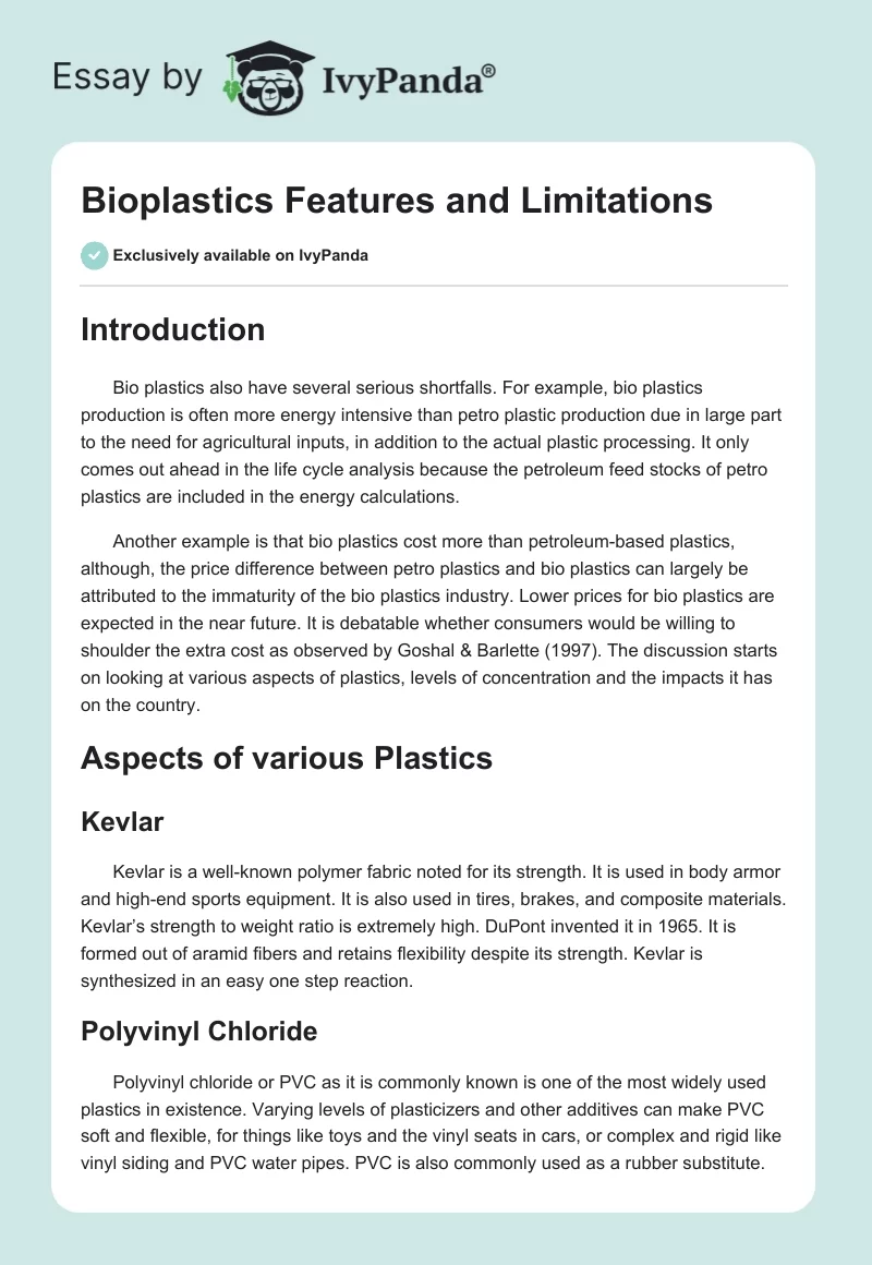 Bioplastics Features and Limitations. Page 1