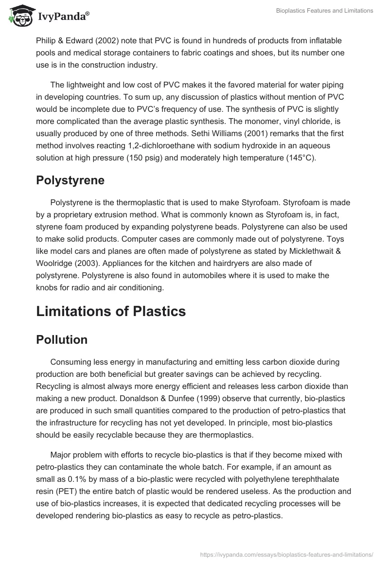 Bioplastics Features and Limitations. Page 2
