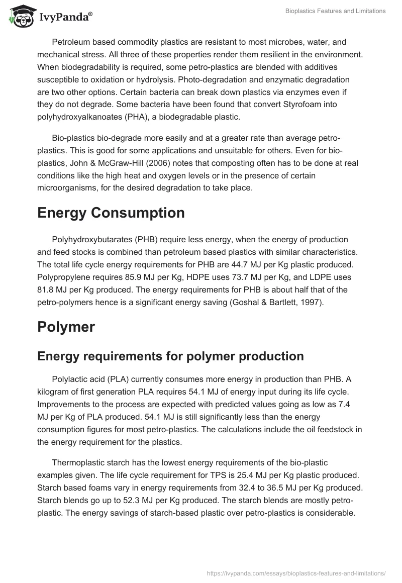 Bioplastics Features and Limitations. Page 3