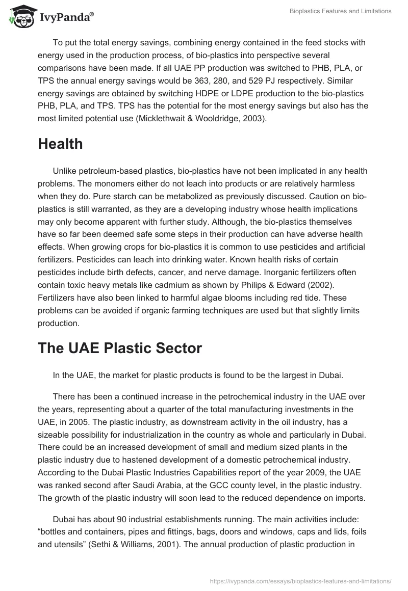 Bioplastics Features and Limitations. Page 4