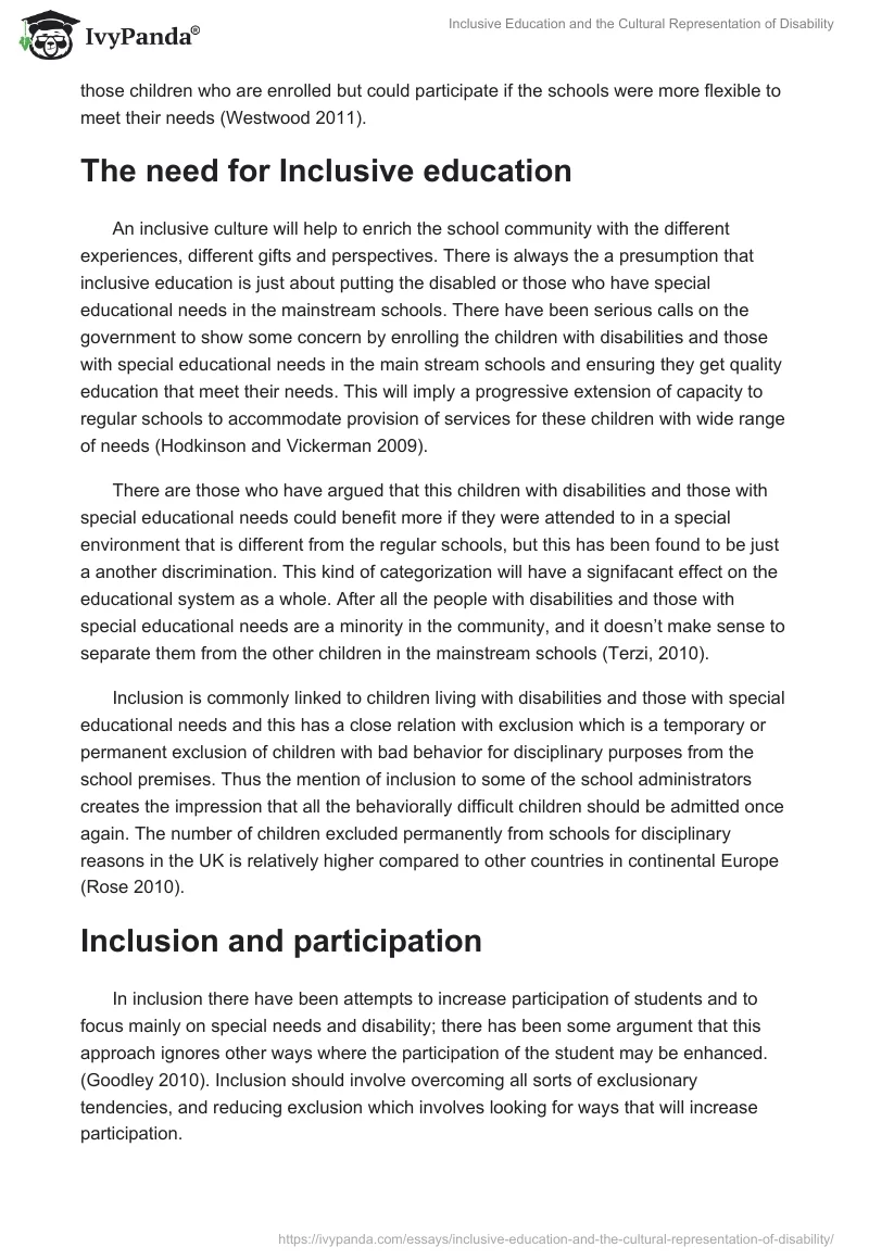 Inclusive Education and the Cultural Representation of Disability. Page 2