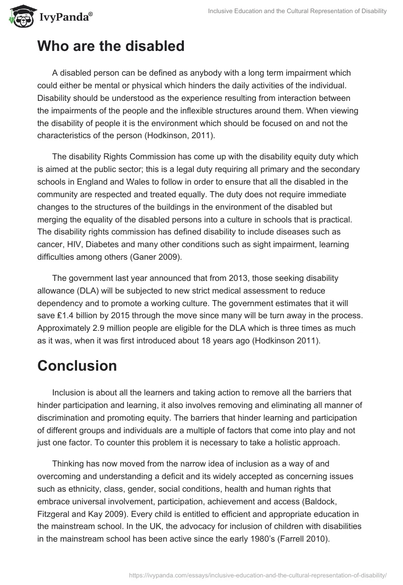 Inclusive Education and the Cultural Representation of Disability. Page 5