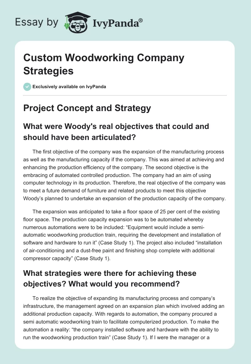 Custom Woodworking Company Strategies. Page 1