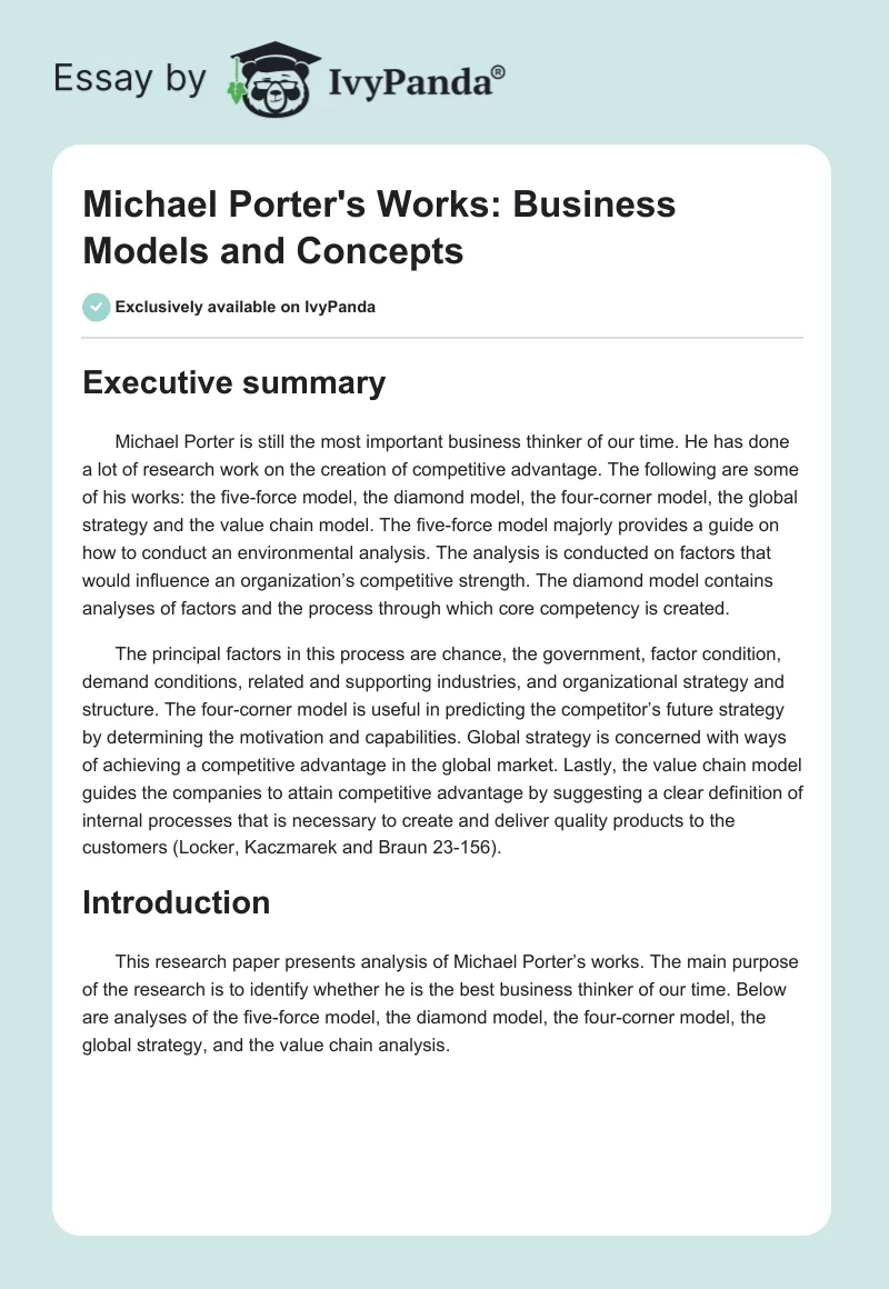 Michael Porter's Works: Business Models and Concepts. Page 1
