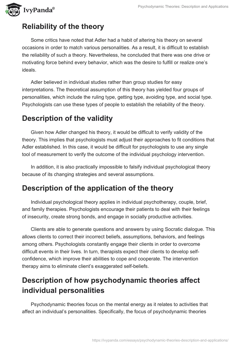 Psychodynamic Theories: Description and Applications. Page 3