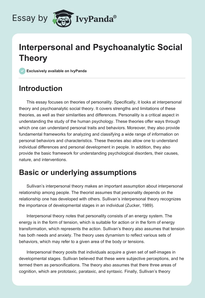 Interpersonal and Psychoanalytic Social Theory. Page 1