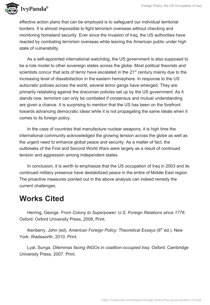 Foreign Policy: the US Occupation of Iraq. Page 2