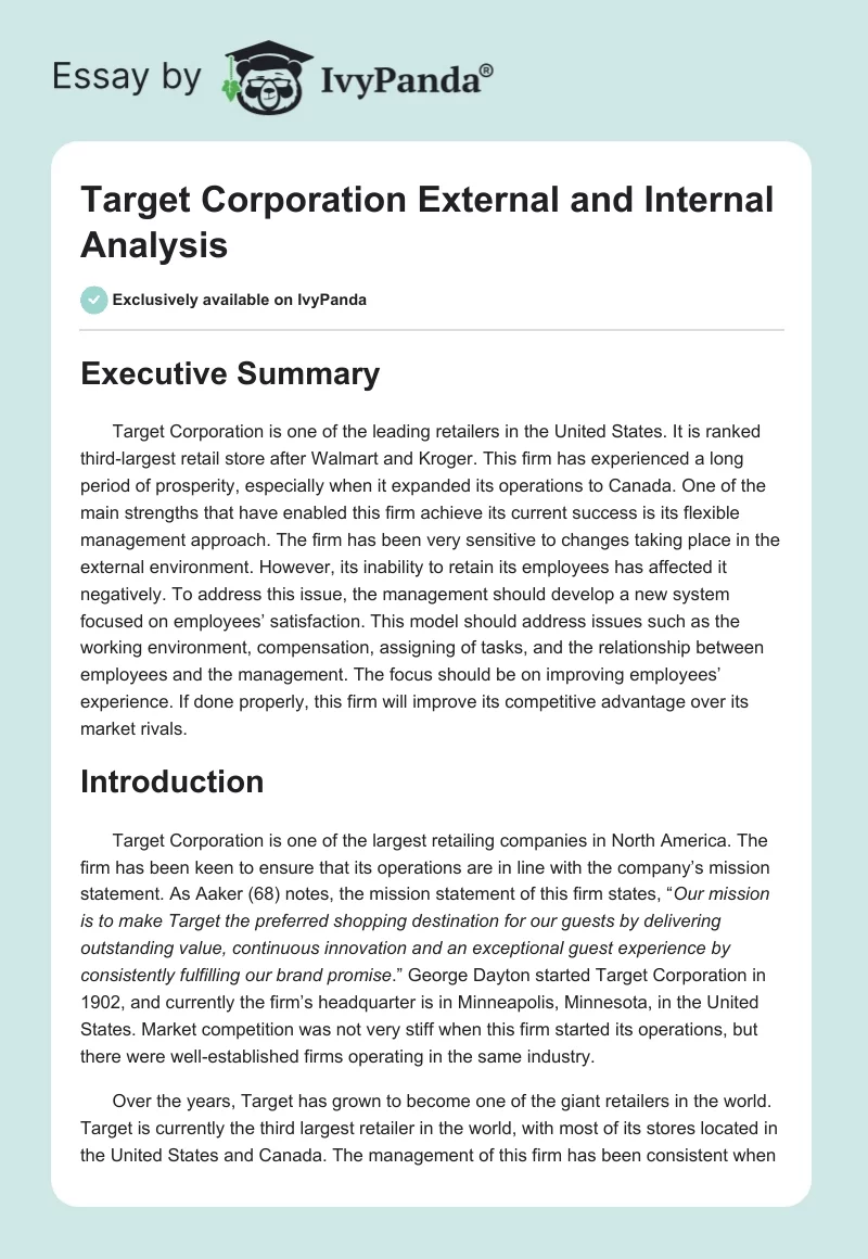 Target Corporation External and Internal Analysis. Page 1