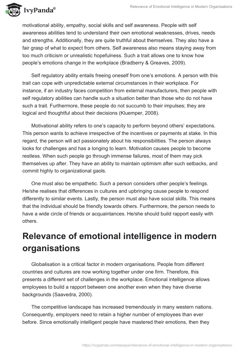 Relevance of Emotional Intelligence in Modern Organisations. Page 2