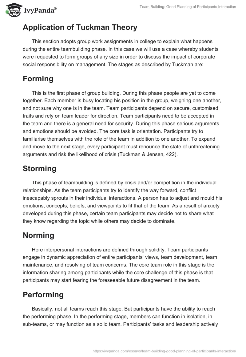 Team Building: Good Planning of Participants Interaction. Page 3