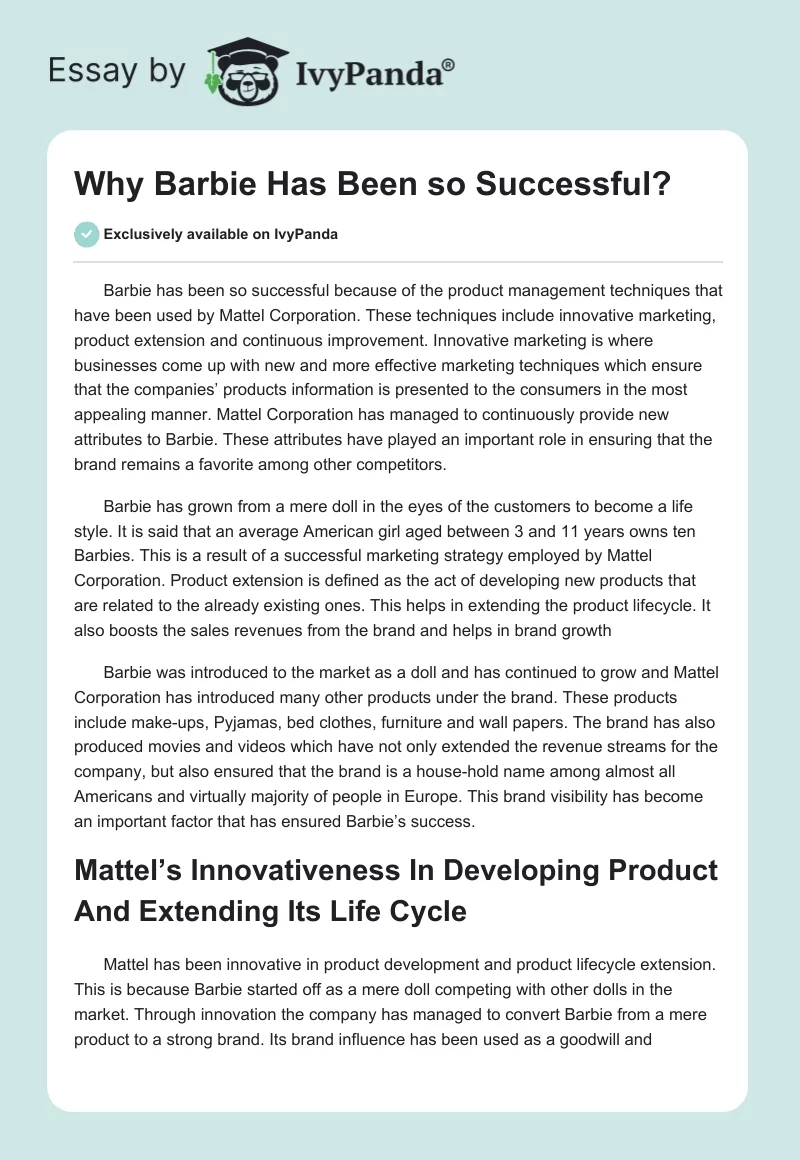 Why Barbie Has Been so Successful?. Page 1