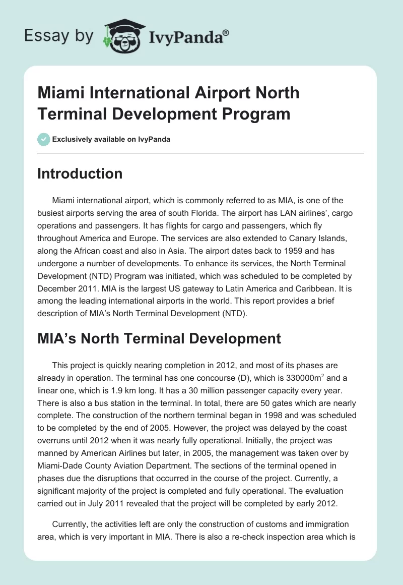 Miami International Airport North Terminal Development Program. Page 1