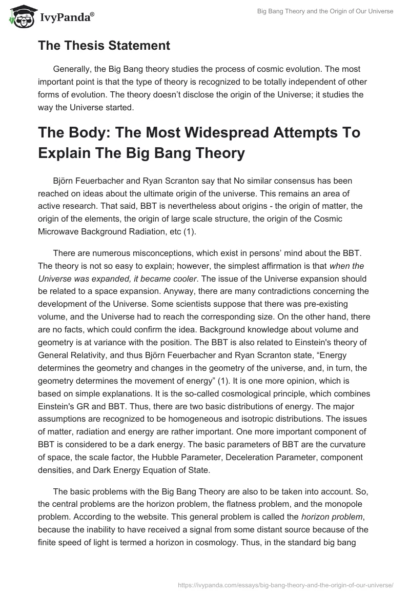 Big Bang Theory and the Origin of Our Universe. Page 2
