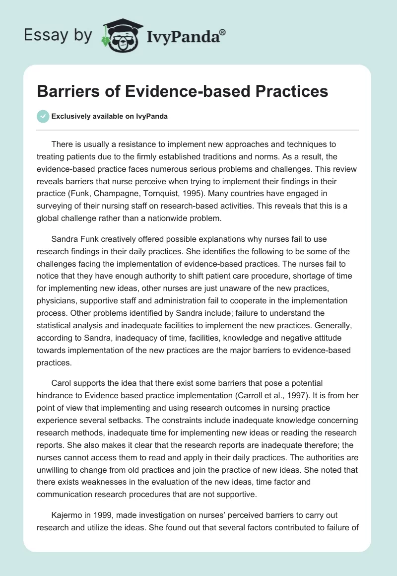Barriers of Evidence-based Practices. Page 1