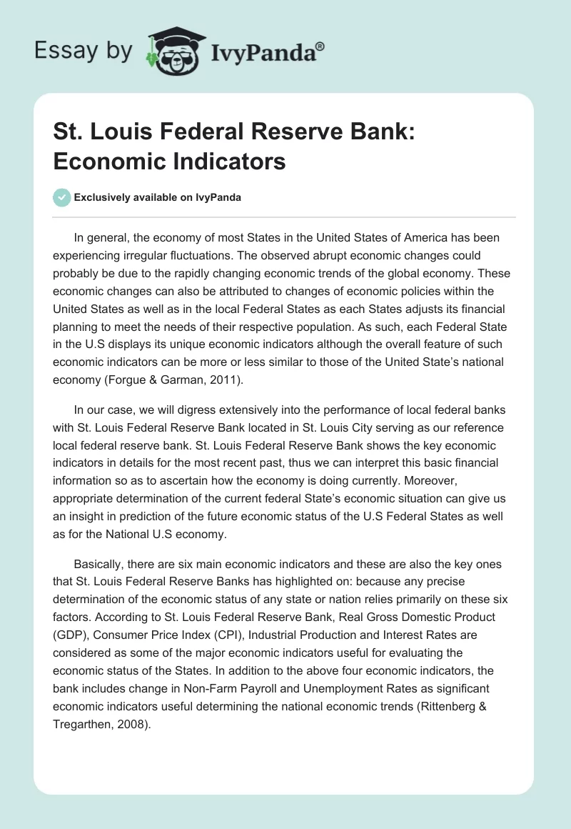 St. Louis Federal Reserve Bank: Economic Indicators. Page 1