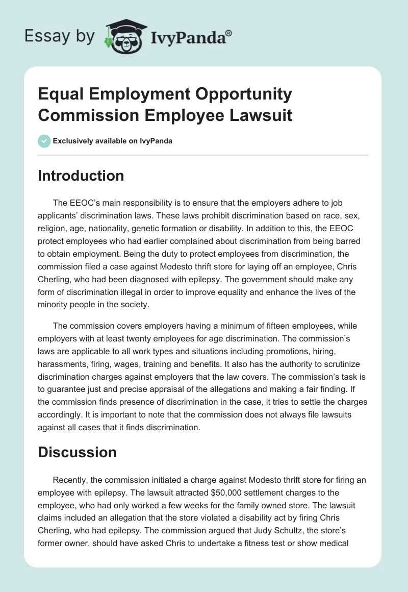 Equal Employment Opportunity Commission Employee Lawsuit. Page 1