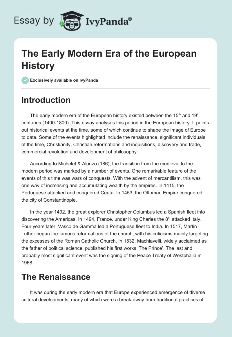 The Early Modern Era of the European History. Page 1