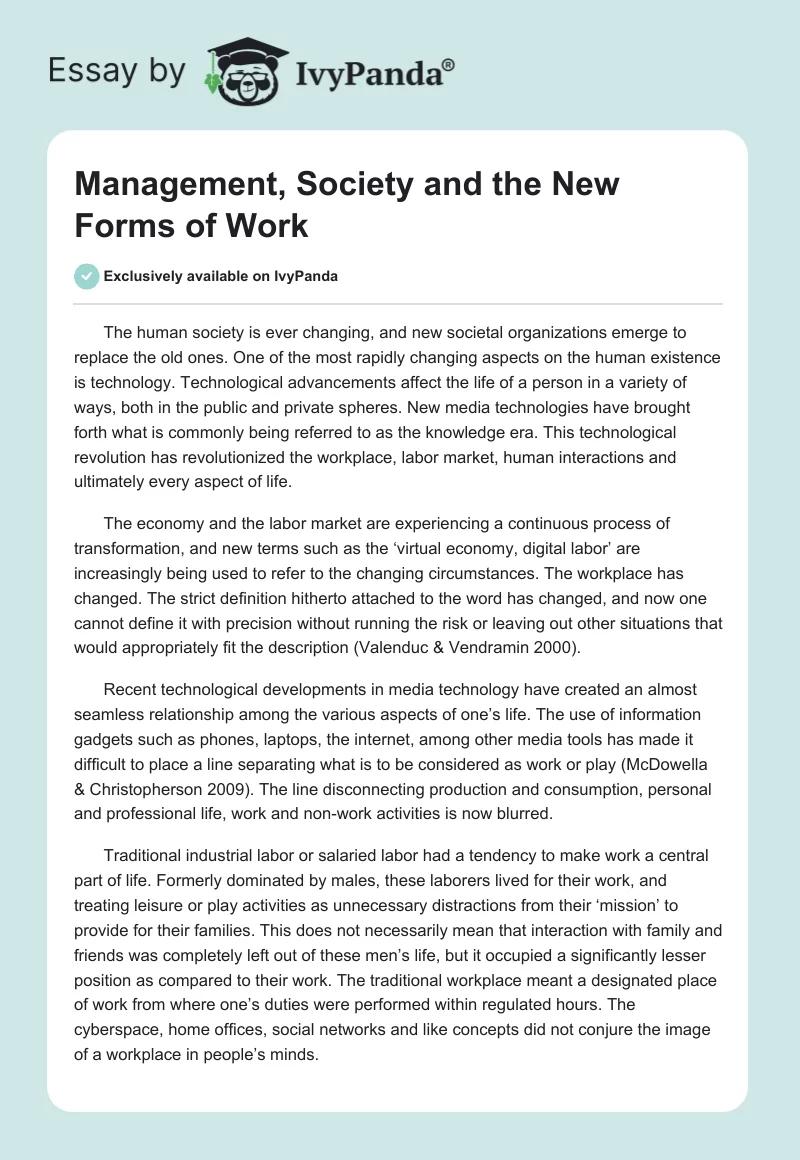 Management, Society and the New Forms of Work. Page 1