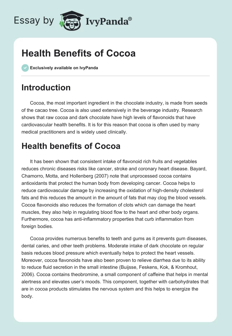 Health Benefits of Cocoa. Page 1