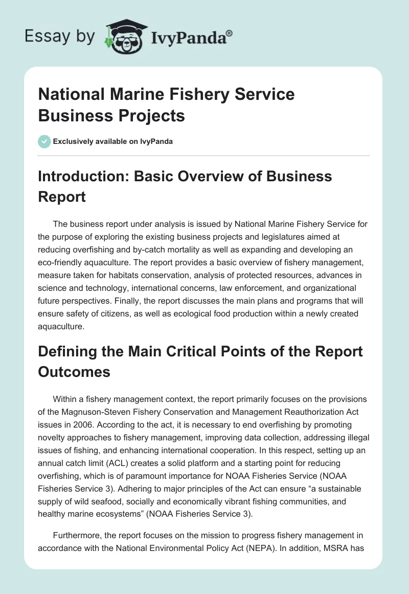 National Marine Fishery Service Business Projects. Page 1