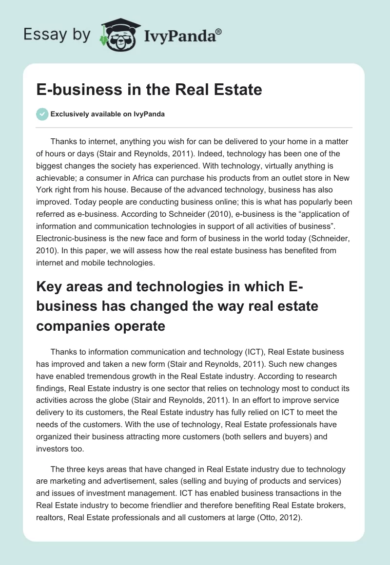 E-business in the Real Estate. Page 1