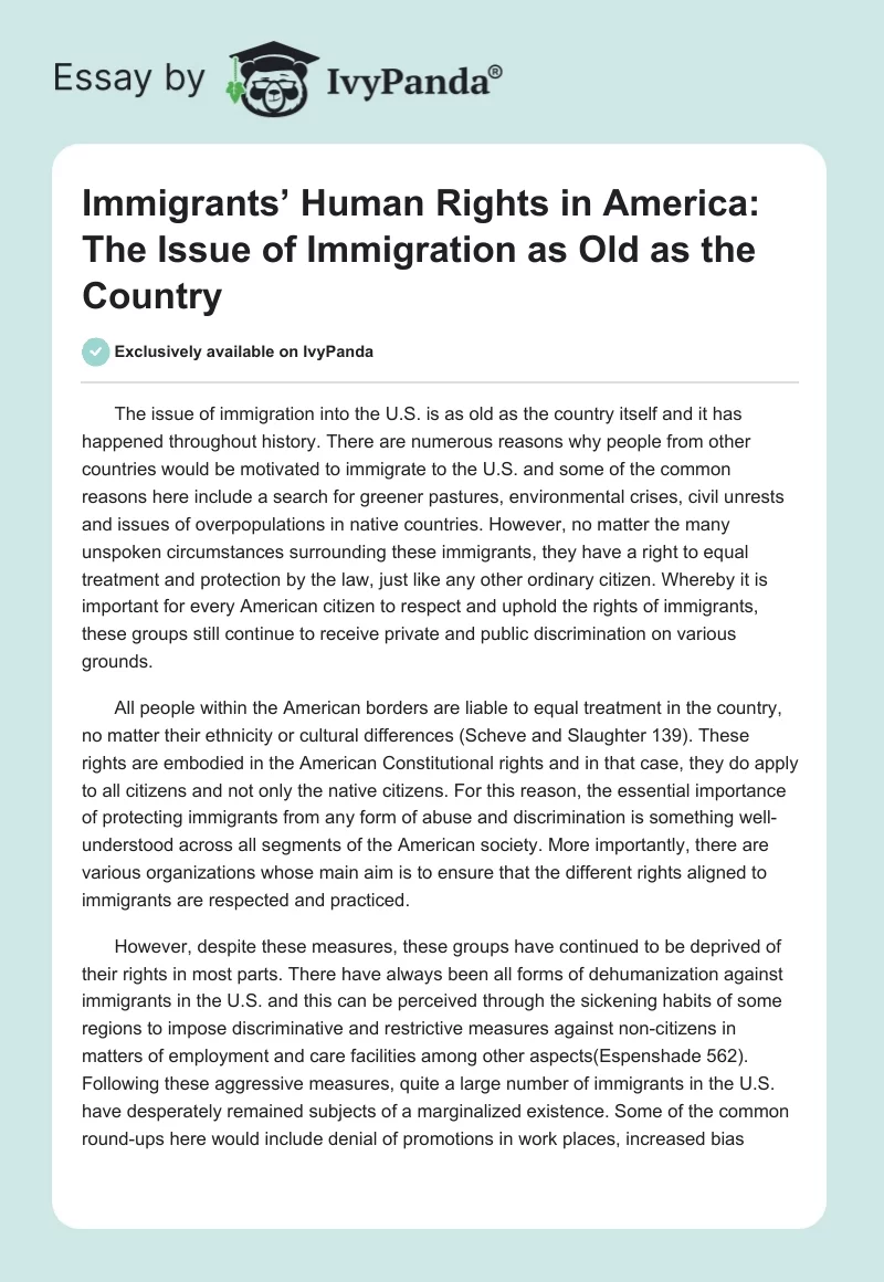 Immigrants’ Human Rights in America: The Issue of Immigration as Old as the Country. Page 1