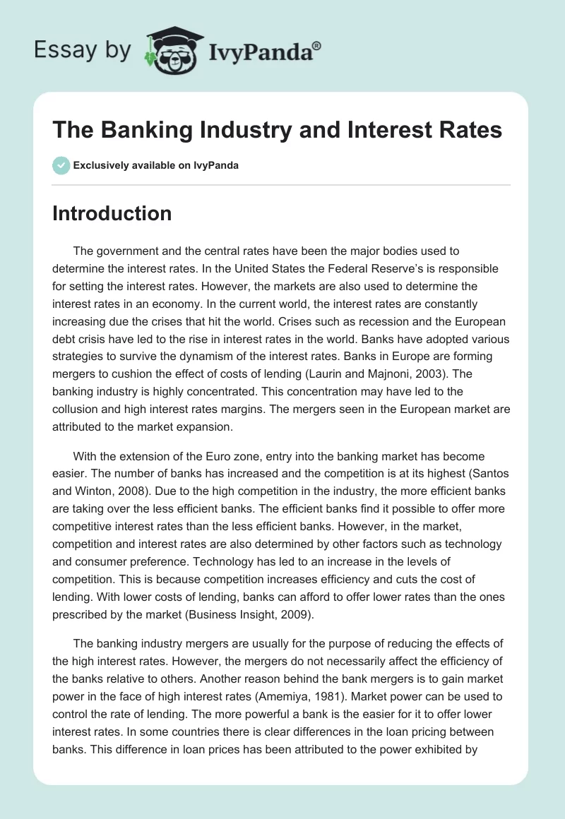 The Banking Industry and Interest Rates. Page 1