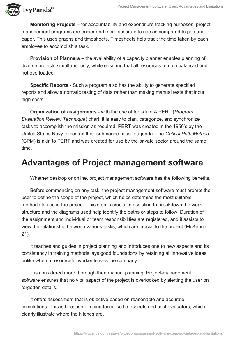 Project Management Software: Uses, Advantages and Limitations. Page 3
