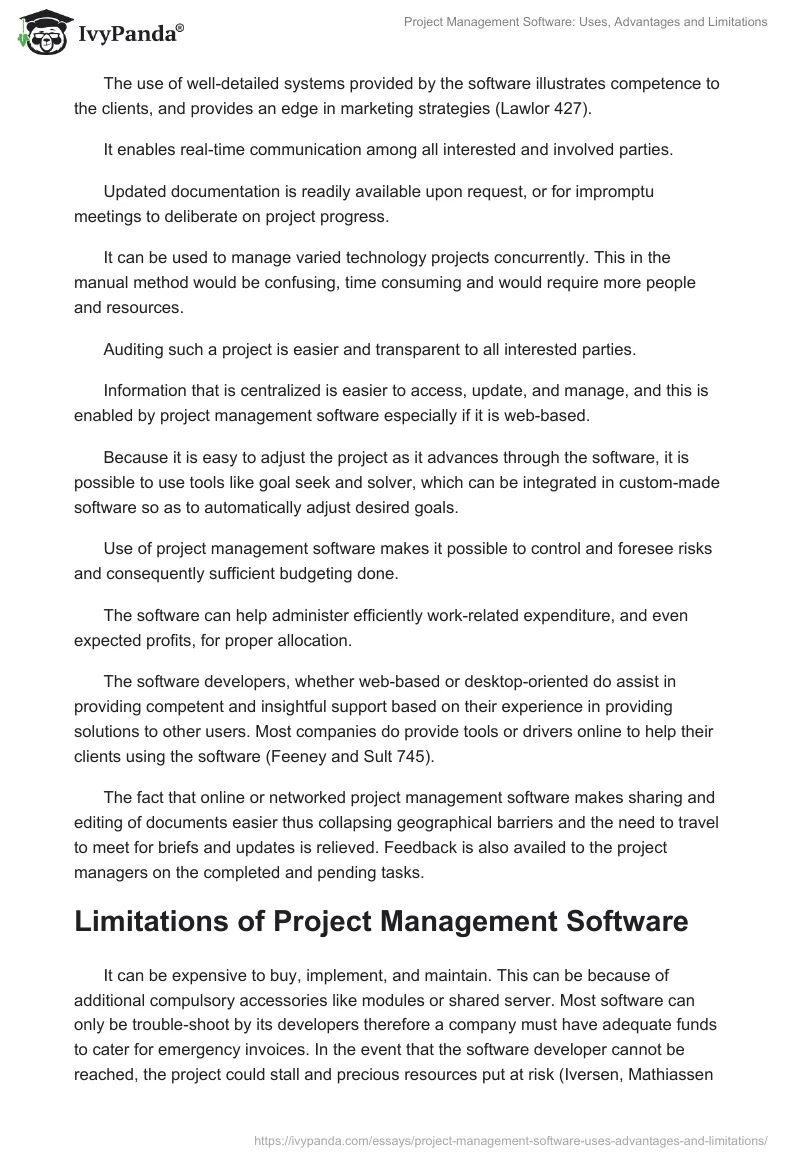 Project Management Software: Uses, Advantages and Limitations. Page 4