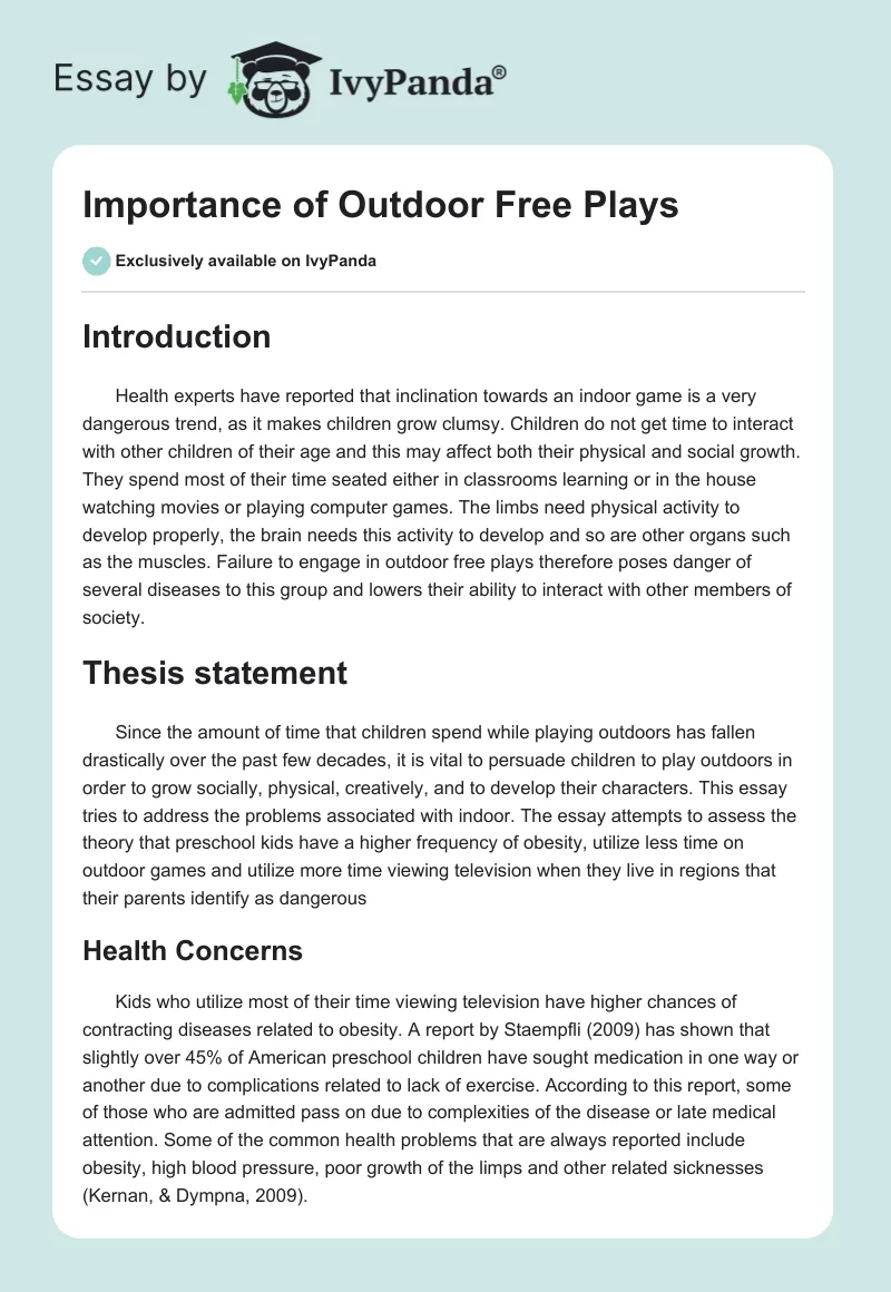 Importance of Outdoor Free Plays. Page 1