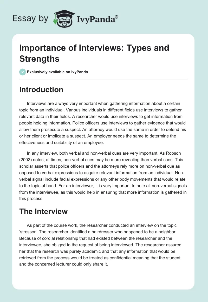 Importance of Interviews: Types and Strengths. Page 1