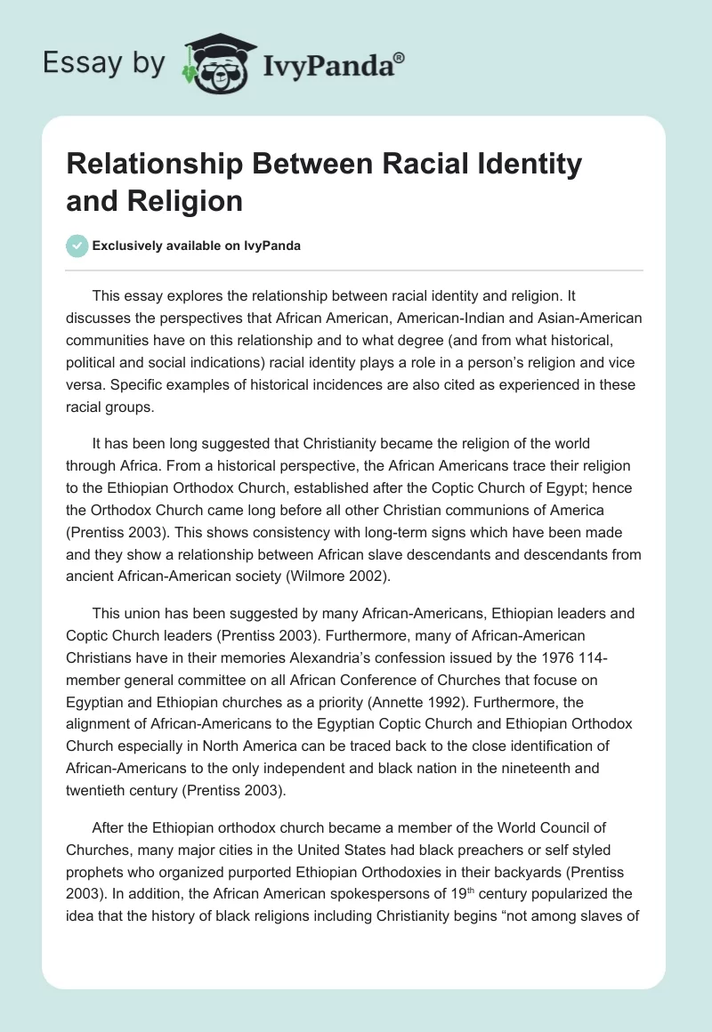 Relationship Between Racial Identity and Religion. Page 1