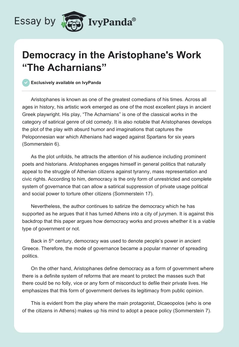 Democracy in the Aristophane's Work “The Acharnians”. Page 1