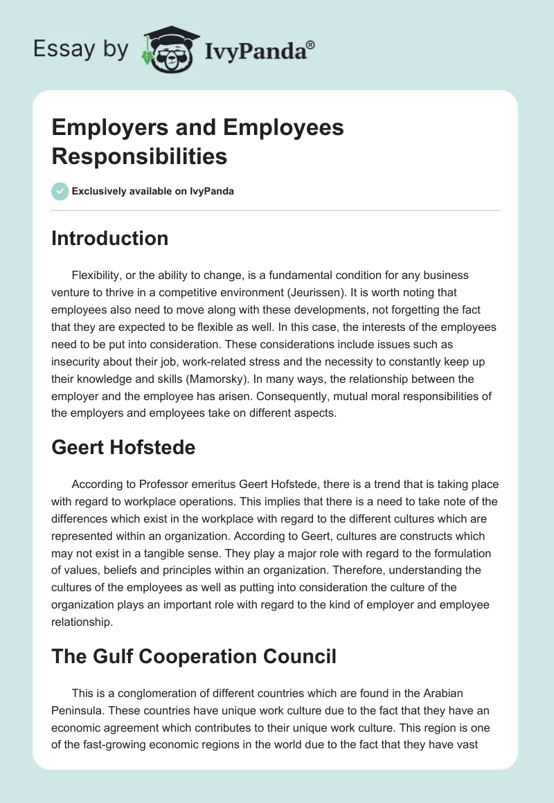 Employers and Employees Responsibilities. Page 1
