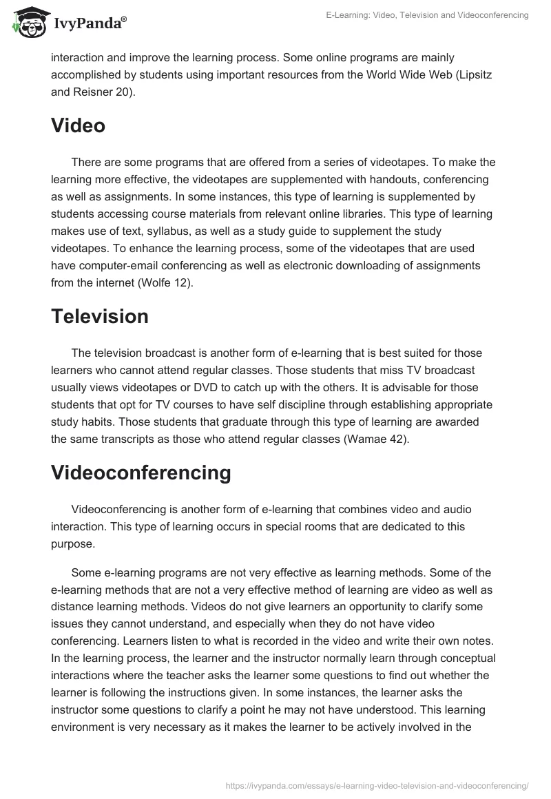 E-Learning: Video, Television and Videoconferencing. Page 2