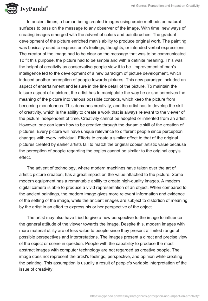Art Genres' Perception and Impact on Creativity. Page 3
